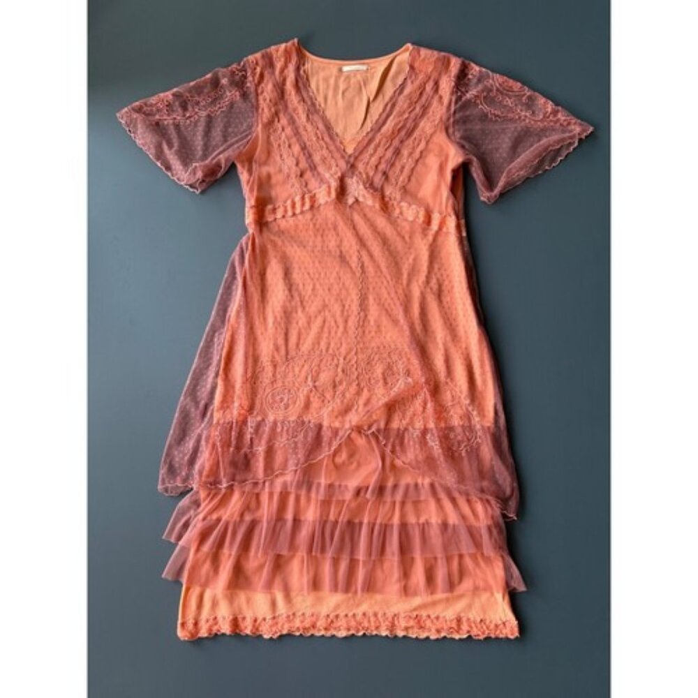 Nataya Titanic Gown Tulle Dress Dress | Size XL | Peach Downton Abbey Sheer